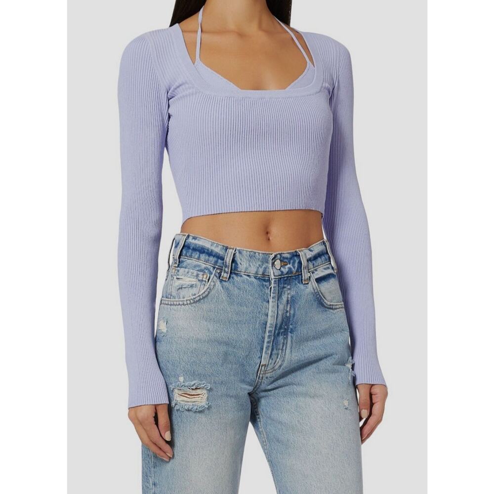 GAUGE81 Women's Purple‎ Yukita Double Layered Long-Sleeve Crop Top XXS - Picture 3 of 9